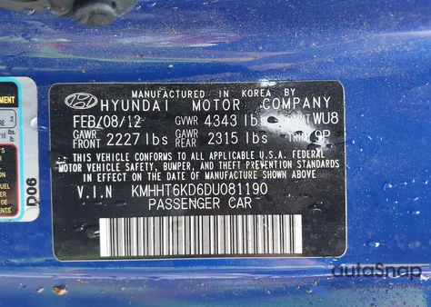 2013 Hyundai Genesis 2.0T from USA, damaged, VIN KMHHT6KD6DU081190